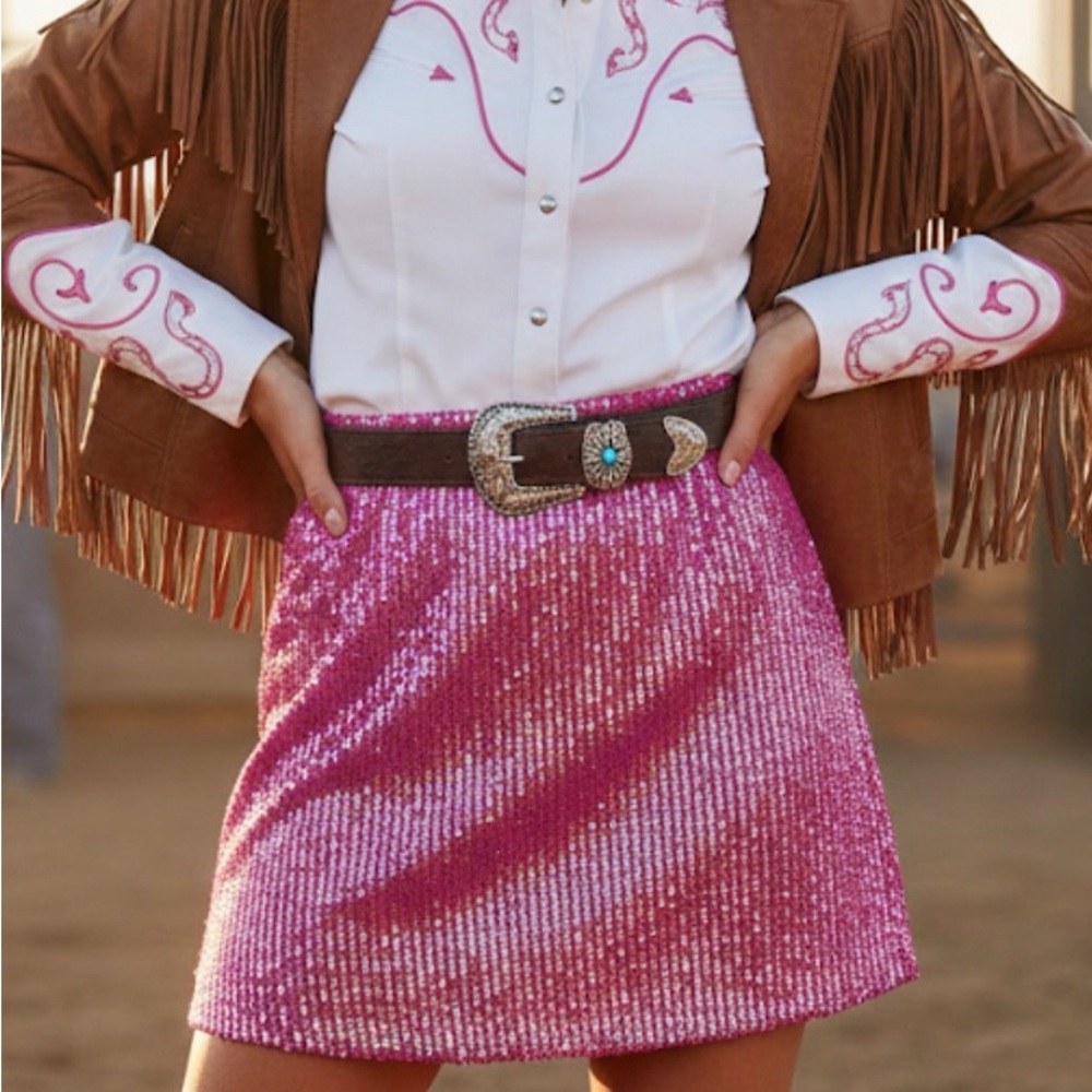 Show me your mumu sequin skirt M zipper side Barbiecore western rodeo formal